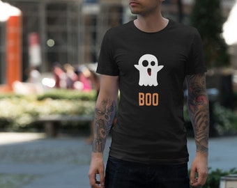 Black ghost t shirt, boo Halloween cute ghosty t-shirt, cotton elegant tee shirt spooky scary horror gift shirt