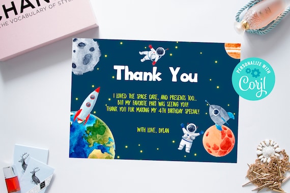 Editable Space Thank You Card Outer Space Birthday Party | Etsy