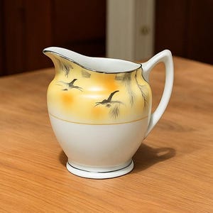 Japanese Creamer Pitcher: Porcelain, Hand Painted Bird Scene, 1920s Era