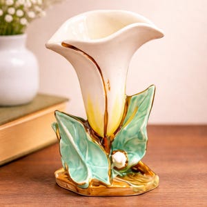vintage, milieu du siècle, années 1940, 1950, vase McCoy Pottery White Calla Lily, fabriqué aux États-Unis