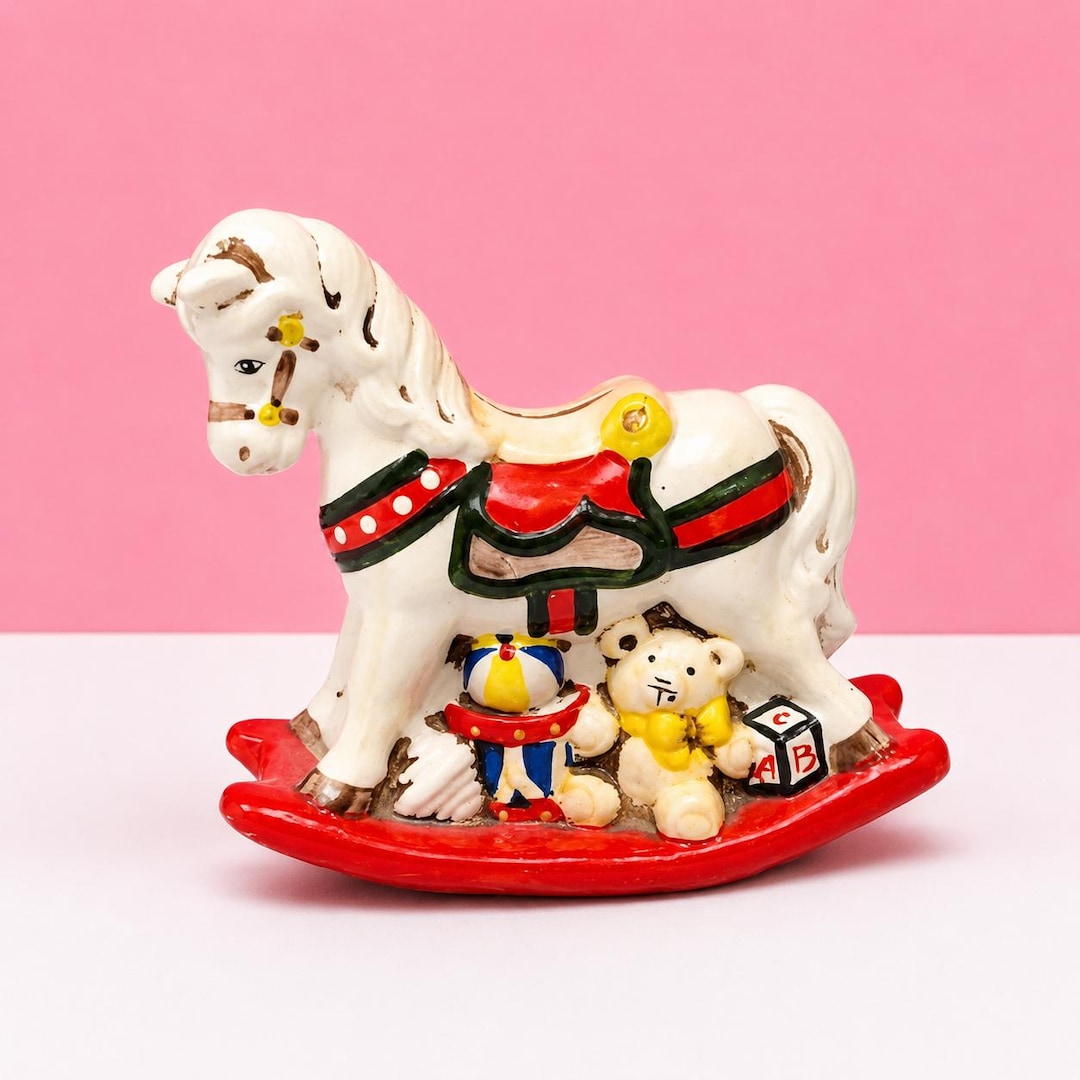 Rocking Horse  【馬の置物】 1980s Enesco Rocking Horse Ceramic Piggy Bank - Nostalgic Nursery