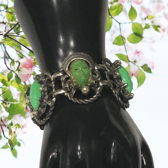 Green Selro Selini Bracelet, Thai Goddess Face Br… - image 1