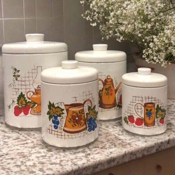 Vintage 1960s Ransburg Tin Canister Set: Retro Kitchen Storage - Etsy