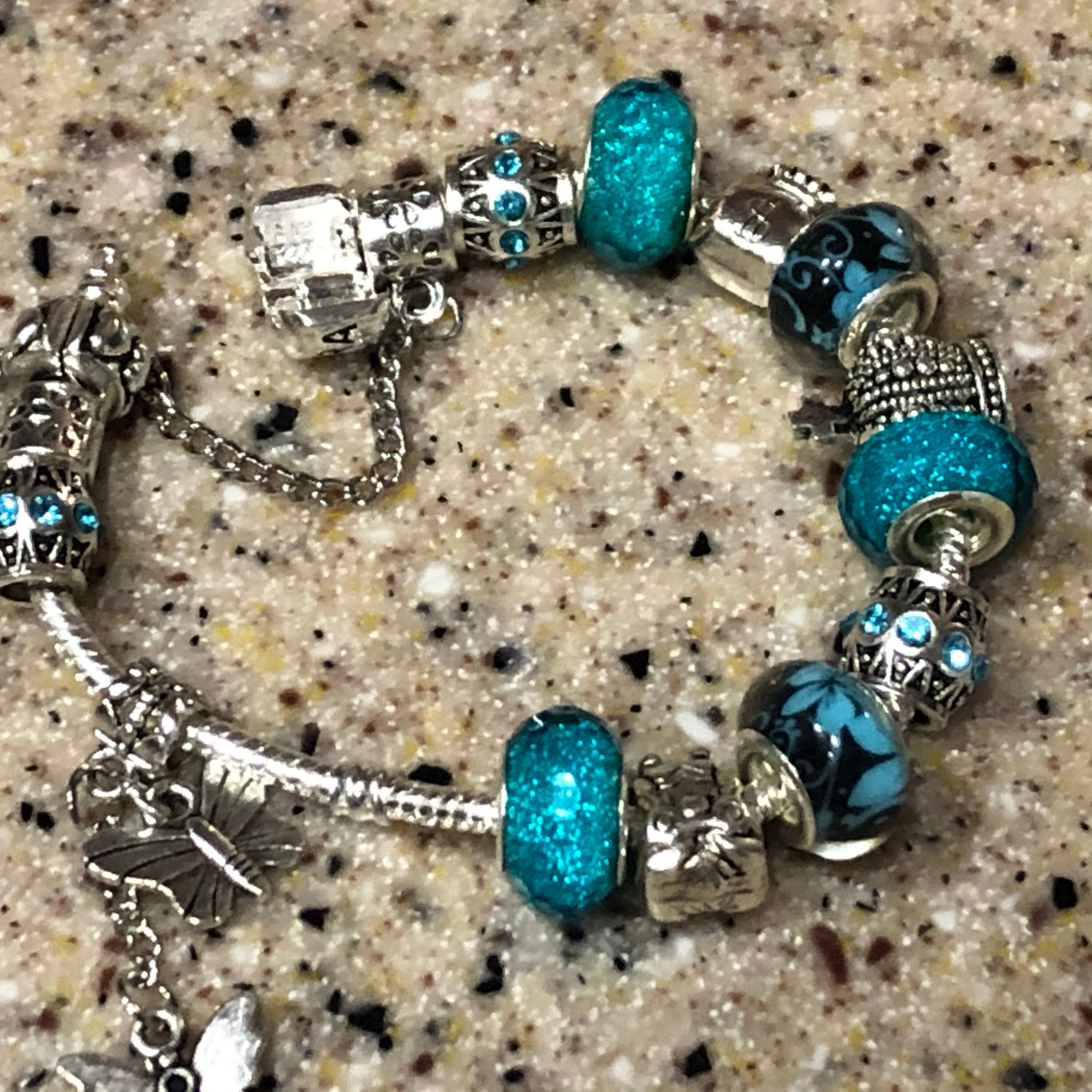 Blue butterfly charm bracelet pandora style beaded bracelet | Etsy
