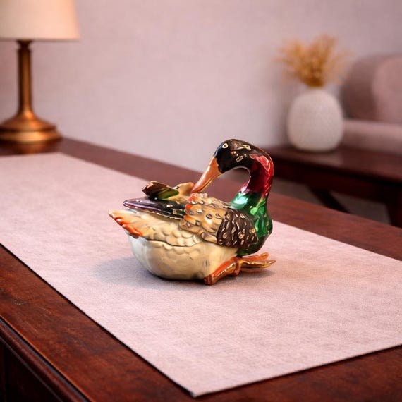 Vintage Swan Porcelain Trinket Box, Tiny Necklace Included