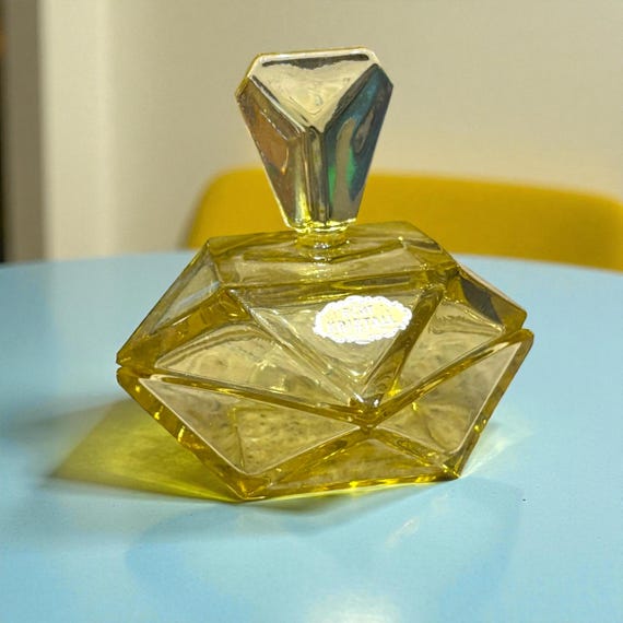 1950s Echt Kristall Yellow Vanity Jar, Faceted West Germany Crystal
