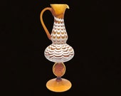1950 Lavorazione Empoli Toscana Amberian Striped Pitcher Jug Cameo Medalion Design Retro Art Glass Decorations Table Centerpiece Rare