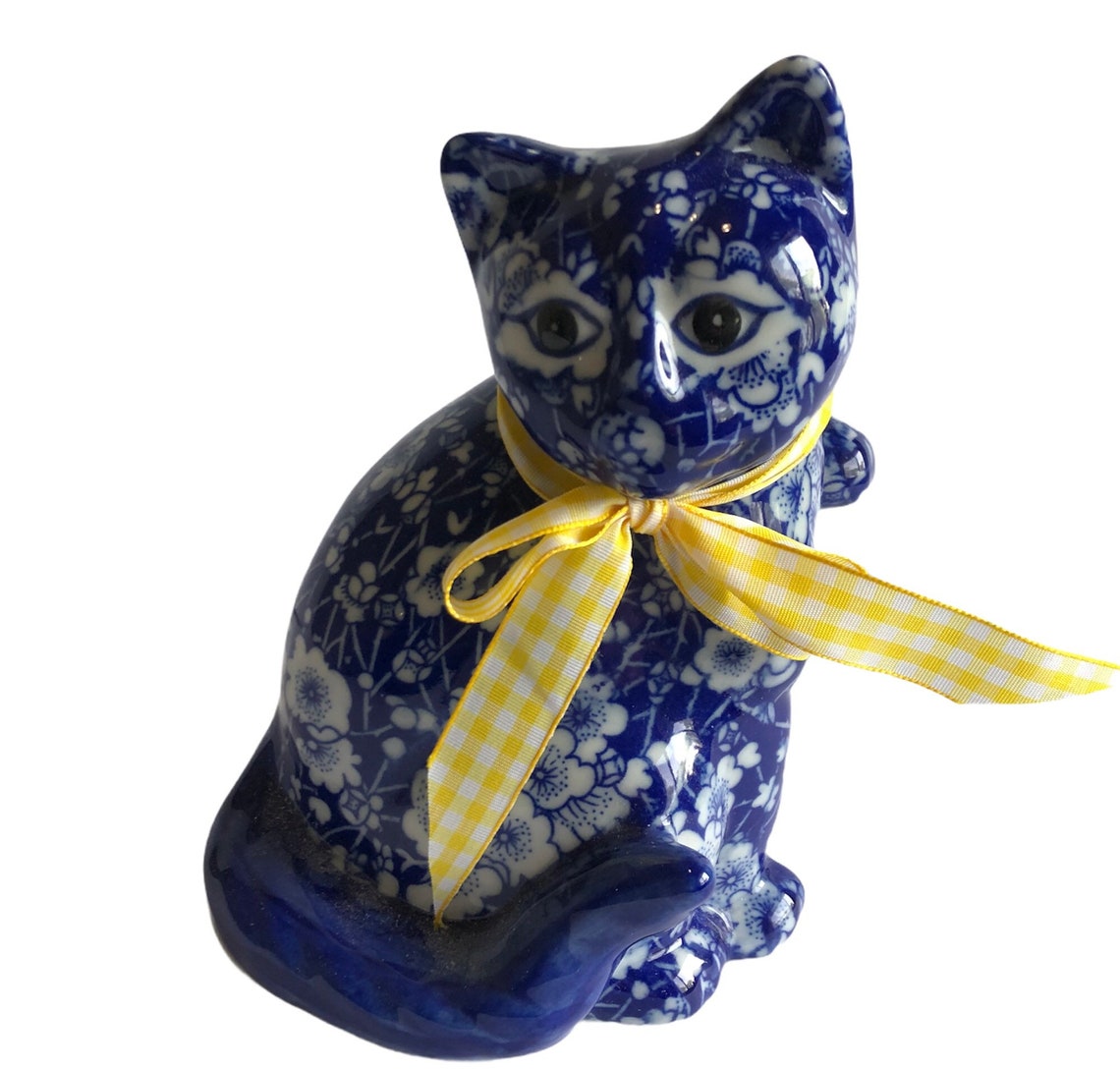 Cat Decor Cat Figurine Calico Cat Statue Floral Home Decor Etsy