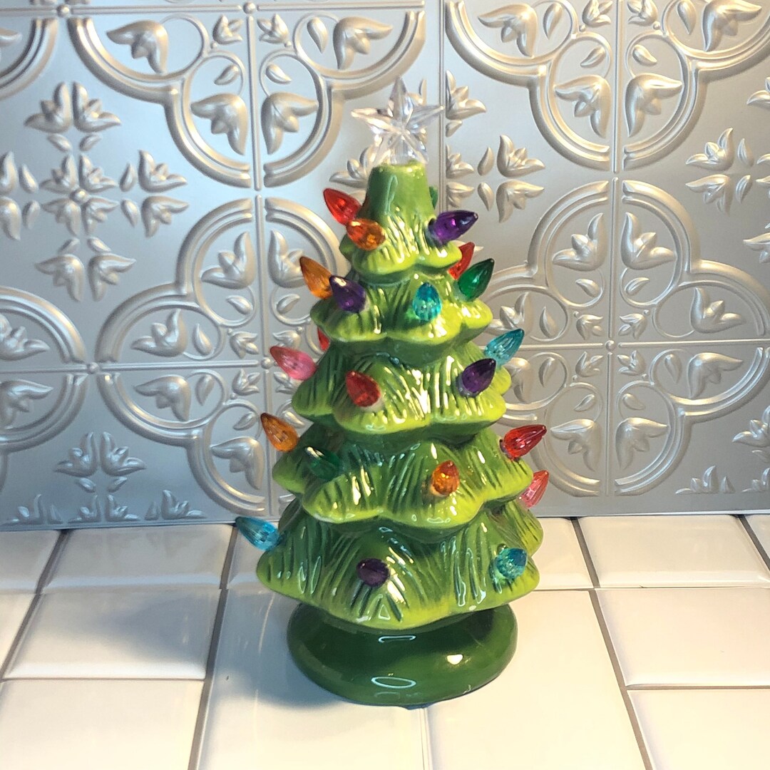 Vintage Mini Ceramic Christmas Tree With Multi Colored Lights Etsy