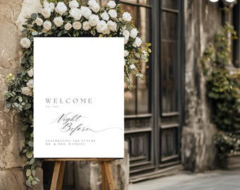 Cartello di benvenuto minimalista per la cena di prova, la sera prima, decorazioni per la cena con drink di benvenuto, matrimonio moderno, poster di matrimonio modificabile