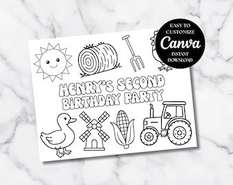 Bauernhof Geburtstag Malseiten, Traktor Geburtstagsfeier Malseiten, Kinder Party Aktivitäten, bearbeitbare Party druckbar, Canva Vorlage