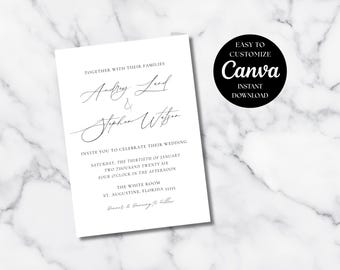 Elegante conjunto de plantillas para invitaciones de boda, paquete minimalista para bodas en Canva, conjunto de invitaciones de boda, invitación de boda imprimible, plantilla de Canva