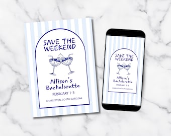 Coastal Bachelorette Save the Weekend, Beach Bach Trip Save the Date, Editable Canva Template