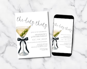 Dirty Thirty Birthday Invitation, 30th Birthday Invite, Cocktail Party, Editable Canva Template