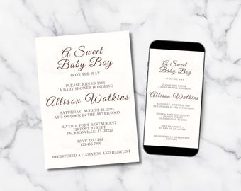 Convite minimalista para chá de bebê, gênero neutro, menino ou menina, download digital editável, convite simples e moderno para chá de bebê