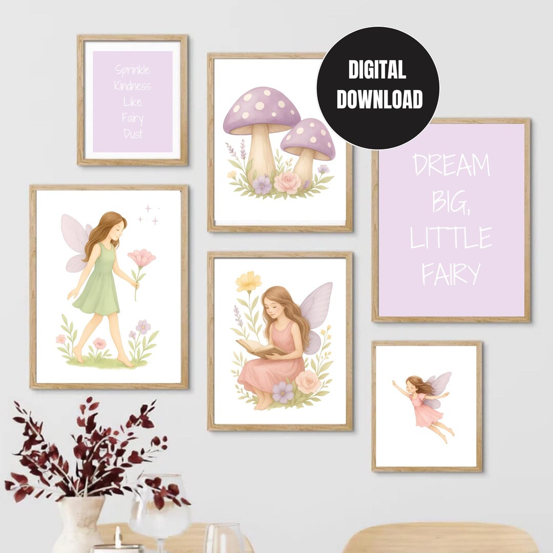 Fairy Wall Art Set of 8, Digital Download Kids Room Decor, Girl’s ...