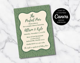 The Perfect Pair Couples Shower Invitation, Perfect Pear Bridal Shower Invite, Editable Canva Template, Instant Download