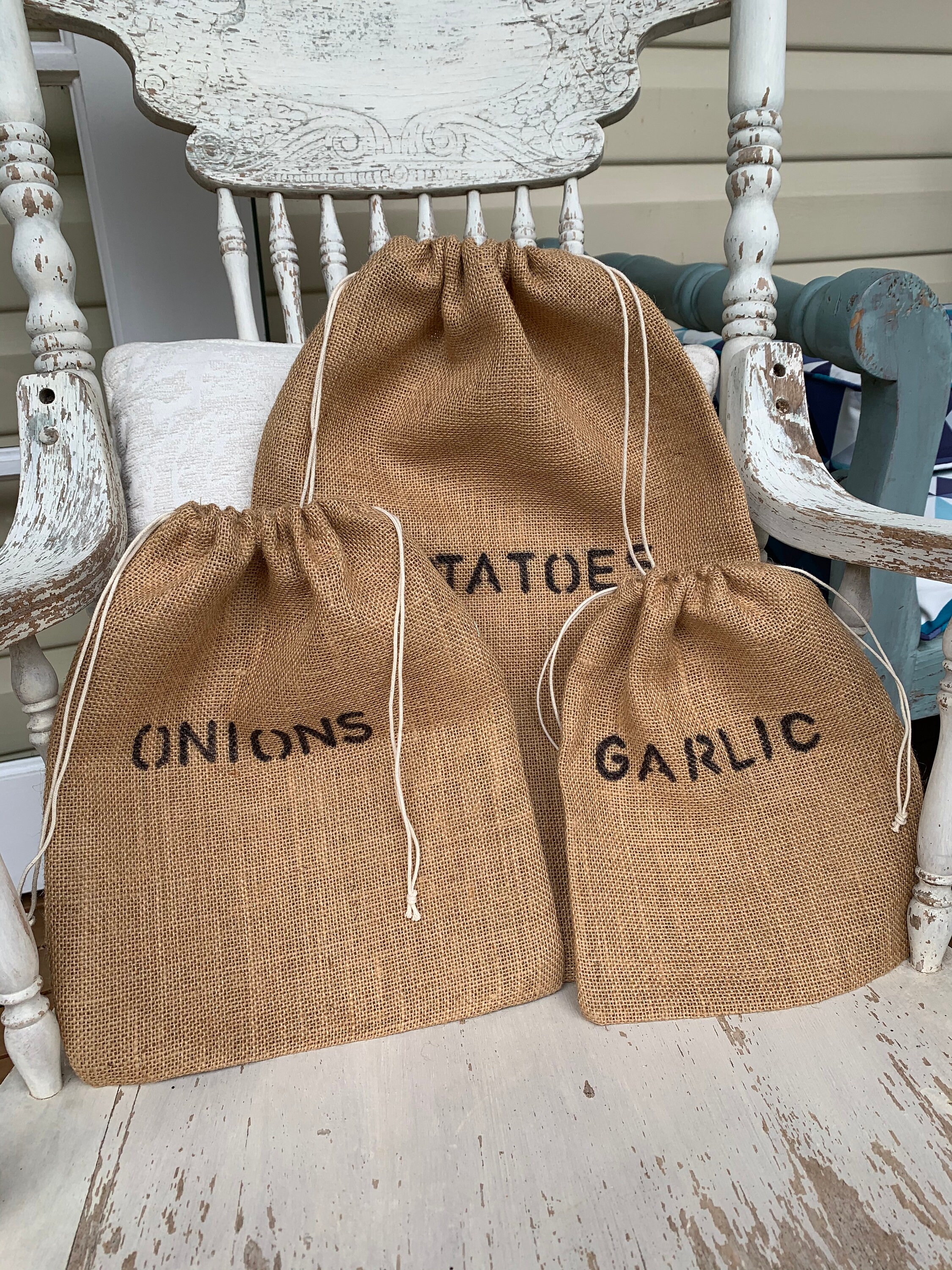 Set of three Hessian Pantry Bags Etsy