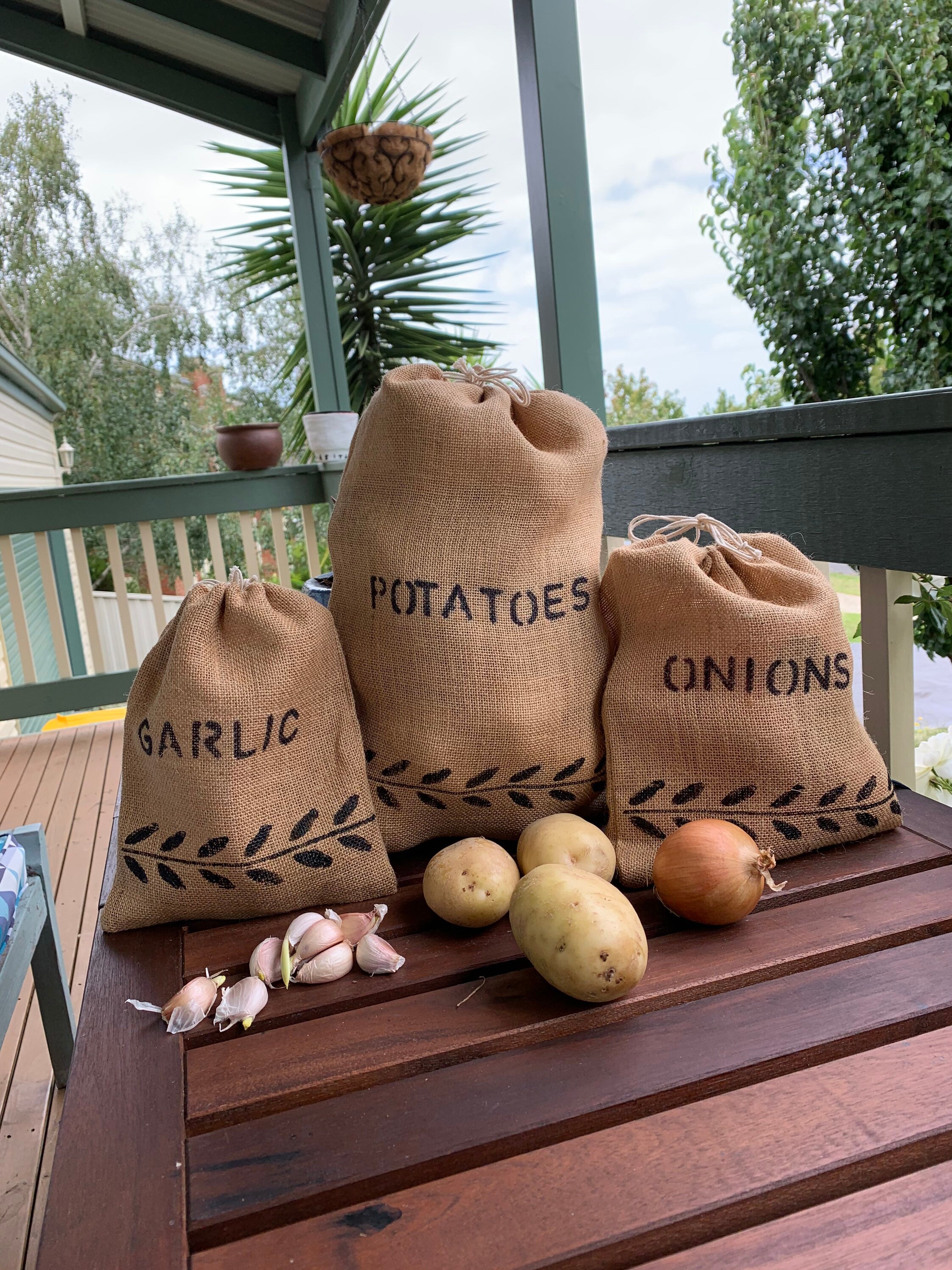 Set of three Hessian Pantry Bags Etsy