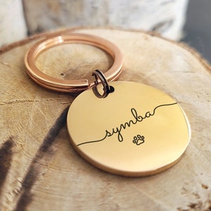 Cursive with Paw Print Custom Engraved Dog Tag