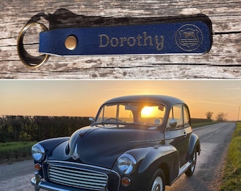 Morris Minor Logo personalised Leather Key Ring