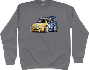 Ford Escort Polit Rally Car Cartoon Sweater