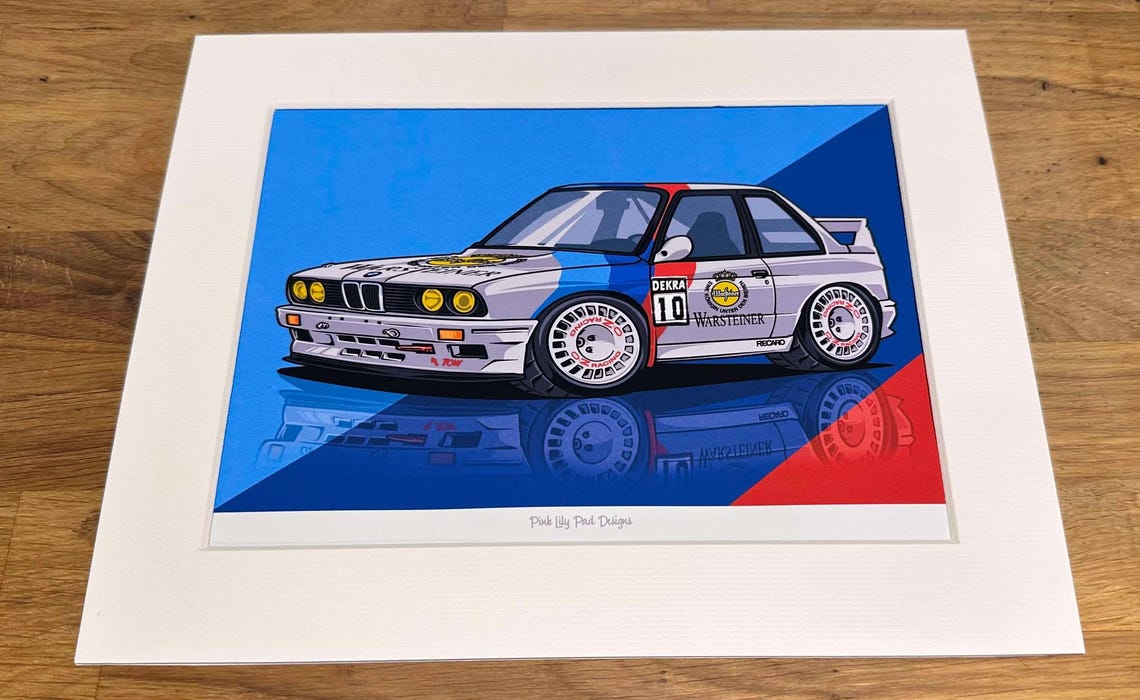 BMW E30 M3 Rally Car Cartoon Art Print - Ready to Frame - Etsy