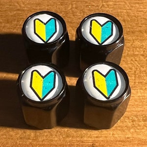 Set of 4 JDM Japanese Driver Mark Aluminium Tyre Valve Caps / Tire Valve Cover