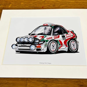 Toyota Celica GT4 Cartoon Mounted Print - Pink Lily Pad Artwork - Ready to frame