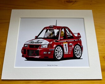 Cartoon Mitsubishi Lancer Evo VI Rally Car Print - 10x8 Mount - Etsy