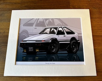 Toyota AE86 Tureno Cartoon Style Car Drawing.