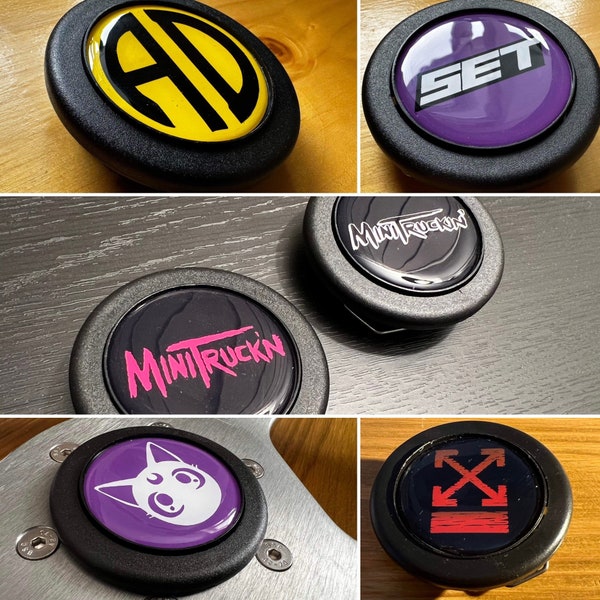 Personalised Horn Push Button / Badge - Create your own design - graphics - photos - vinyl - carbon fiber effect