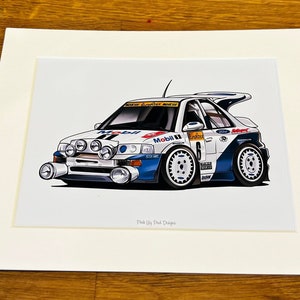 Ford Escort Cosworth Cartoon Mounted Print - Pink Lily Pad Artwork - Ready to frame