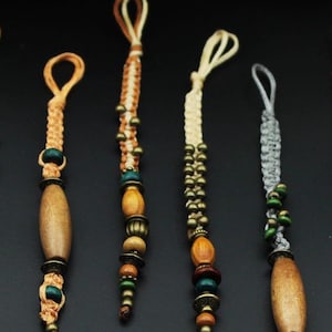 Llavero bohemio de macramé con colgante de naturaleza colorida, llavero steampunk con piedras preciosas para teléfono móvil.