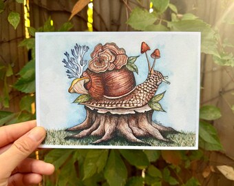 Forest Snail: Watercolor Mushroom & Snail Art