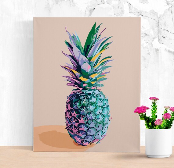 Colorful Pineapple Painting On Canvas Paint By Your Own DIY Etsy