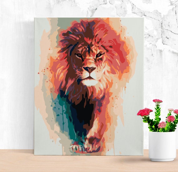 Lion DIY Set Painting By Numbers High-quality Picture With | Etsy