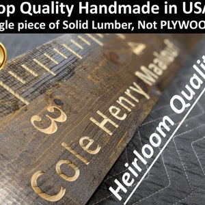 Engraved Wooden Growth Chart: Jumbo Kids Age Tracker, Heirloom Quality