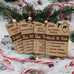 Personalized Adventure Ornament National Forest National Park Travel Camping Christmas Ornament Wood  Engraved Bauble