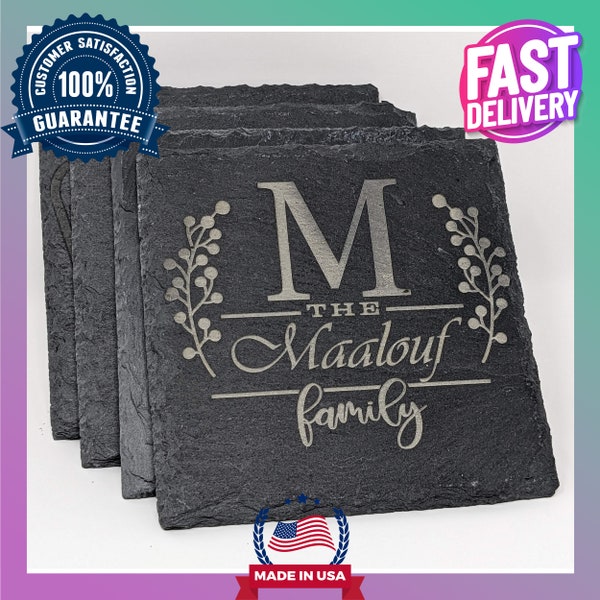 Family Monogram Engraved Slate Coaster – an embodiment of elegance that pays homage to your family's rich legacy