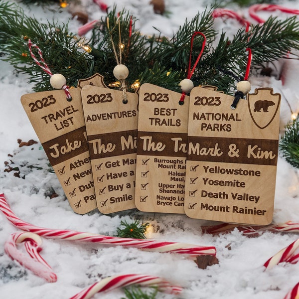 Personalized Adventures Ornament National Forest National Park Travel Camping Christmas Ornament Wood  Engraved Bauble