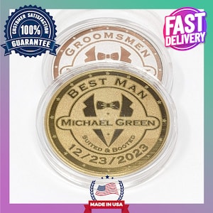 Best Man Challenge Coin, Groomsmen Engraved Personalized Medal