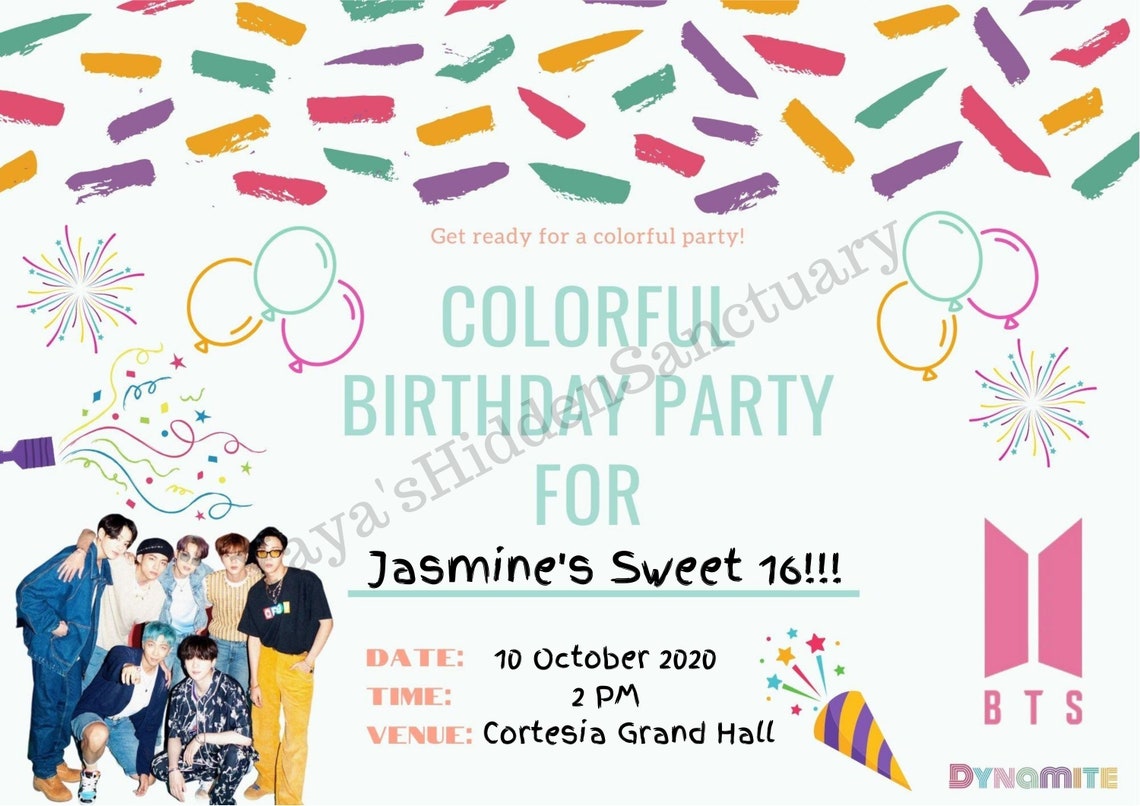 Bts Birthday Invitation Card Bts Invitation Card Party Bts | Etsy