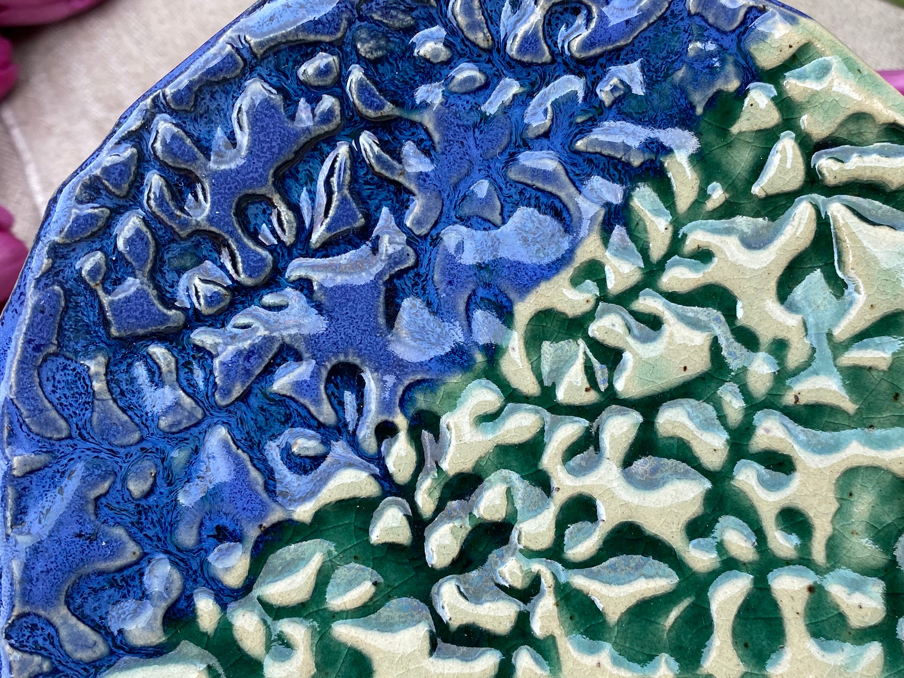 Small HandBuilt Embossed Ceramic Plate Etsy