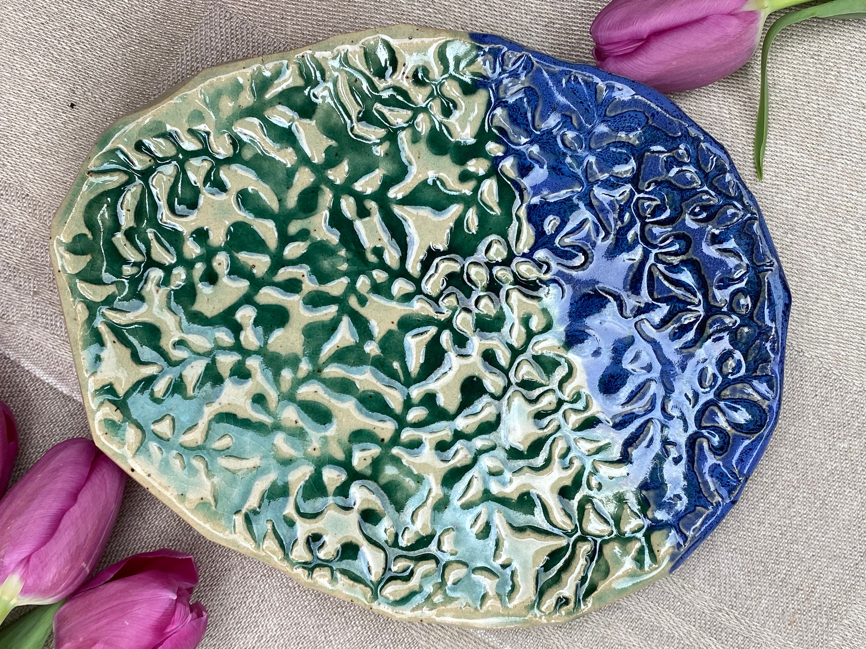 Small HandBuilt Embossed Ceramic Plate Etsy