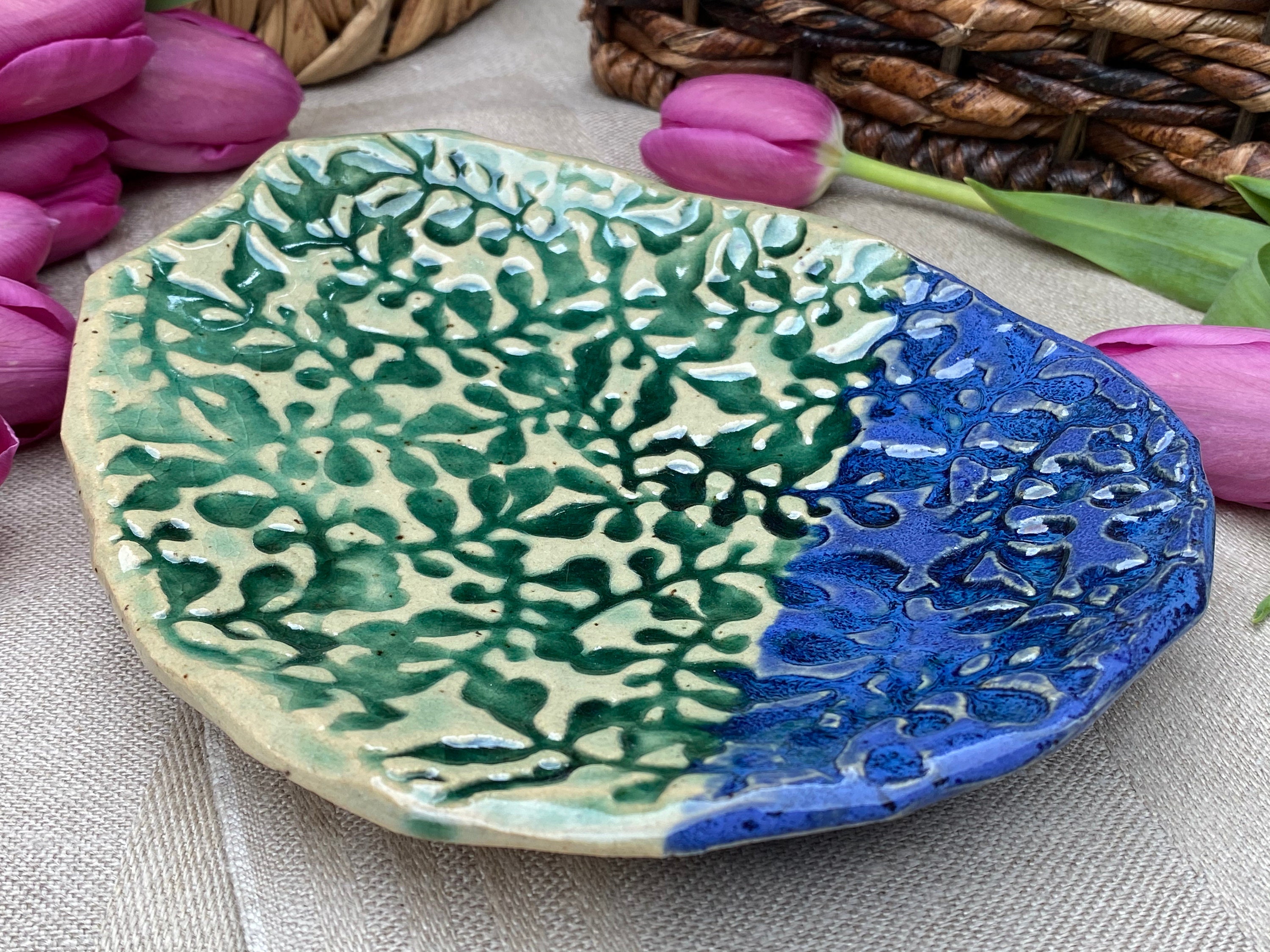 Small HandBuilt Embossed Ceramic Plate Etsy
