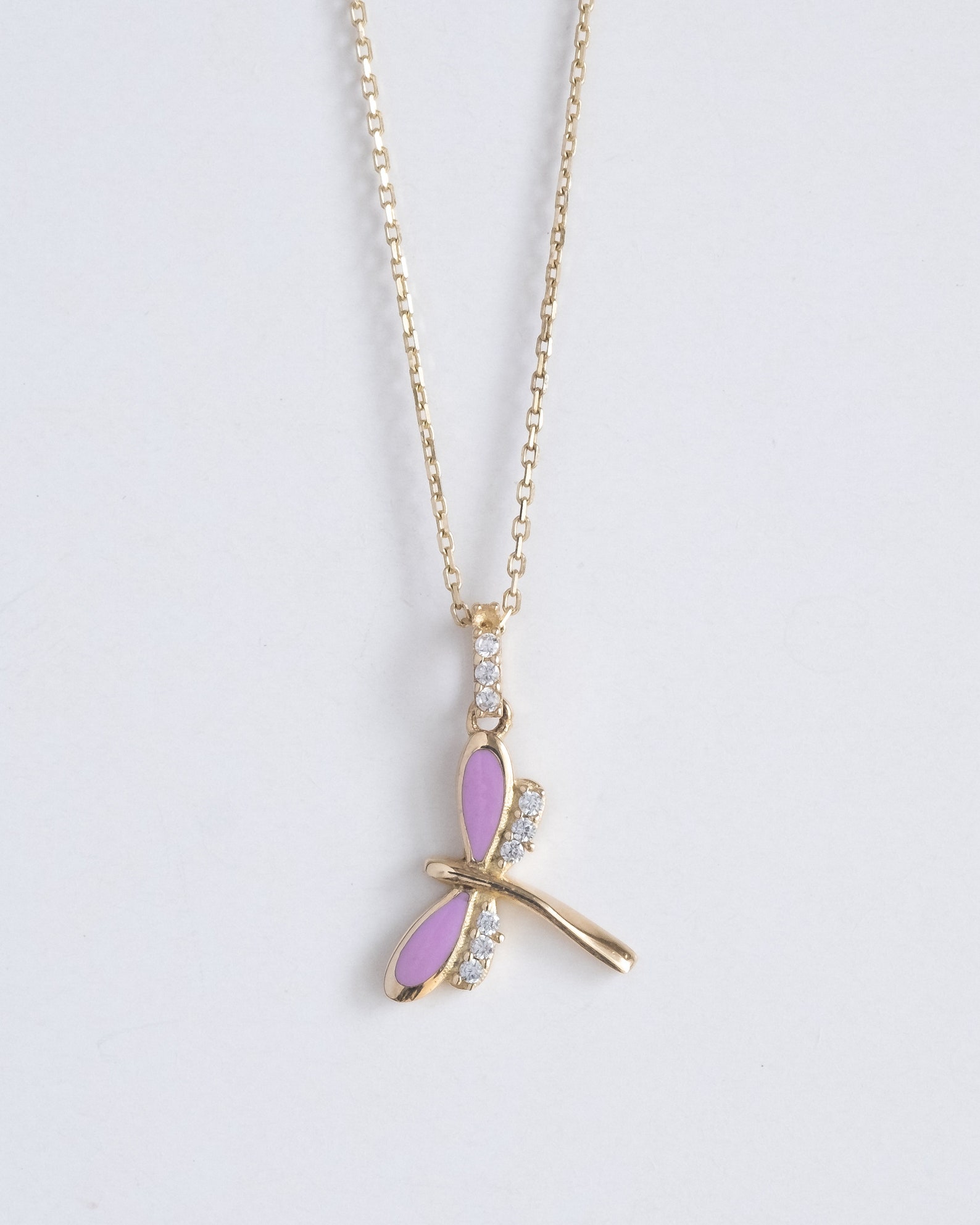 Dainty 14k Solid Gold Dragonfly Necklace Dragonfly Gold Etsy