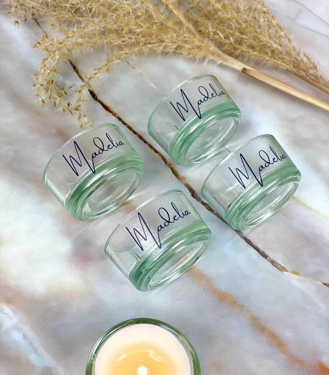 4 EMPTY Tea Lights Glass Containers, 4 Small Candle Containers, Tea