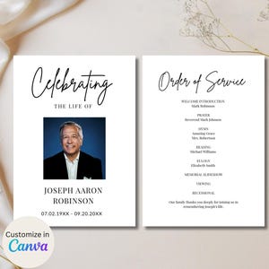 Minimalist Funeral Program Template: Celebration of Life Order of Service (5x7&quot; Printable Digital Download