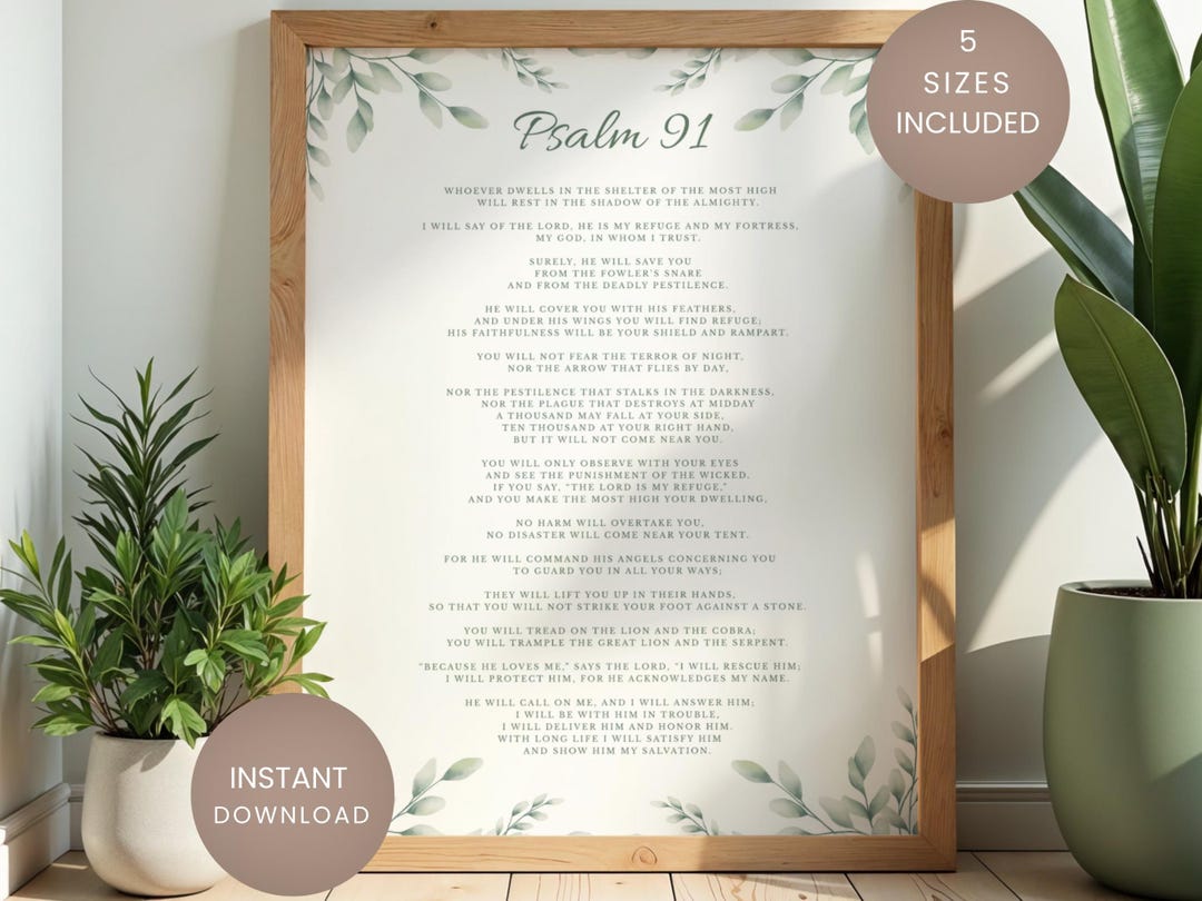 Psalm 91 Scripture Print | Sage Green | Eucalyptus Floral Christian ...